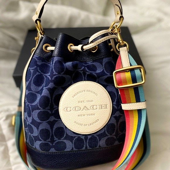 Coach Navy Blue Bucket Bag with Rainbow Strap - Picture 13 of 13